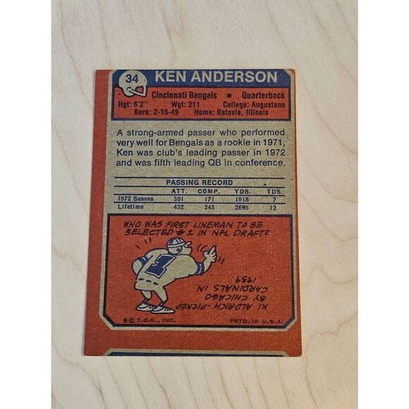 2 - 1973 Topps #34 Ken Anderson (
Rookie Card Hall Of Fame- MISPRINT - Picture 3 of 5